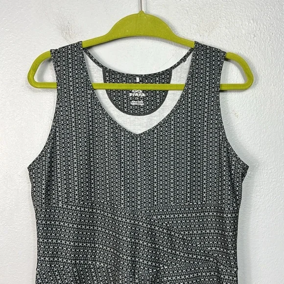 Prana Gray & Black Print Fit and Flare V-Neck Dress Large - Picture 2 of 8